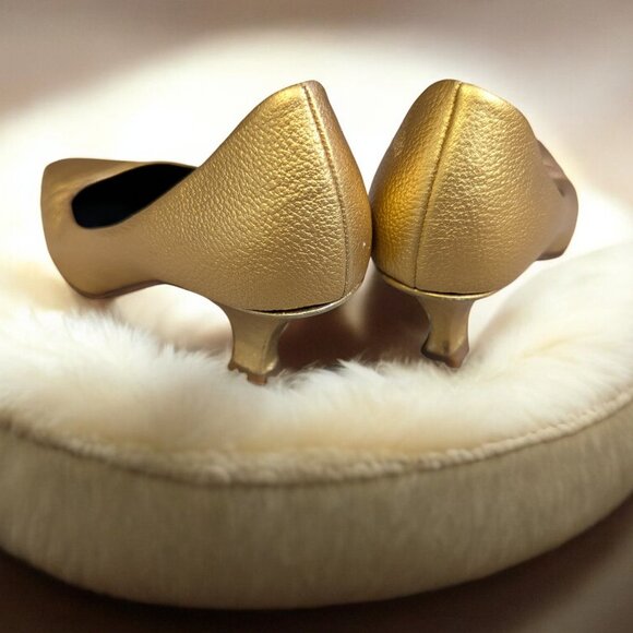Vintage Donna Karan Leather Gold Metallic Heels, Size 5.5 Women's Pumps - Picture 3 of 6